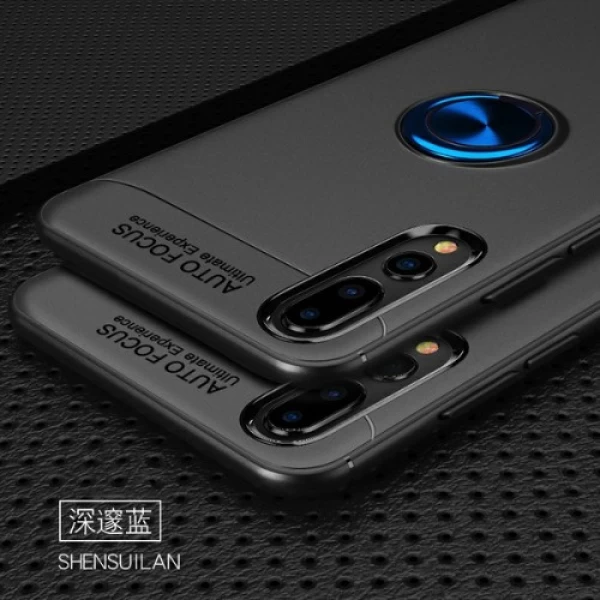 قاب محافظ ژله ای طرح چرم انگشتی Becation Auto Focus Magnetic Ring Case Huawei P20 Pro