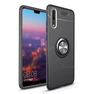قاب محافظ ژله ای طرح چرم انگشتی Becation Auto Focus Magnetic Ring Case Huawei P20 Pro