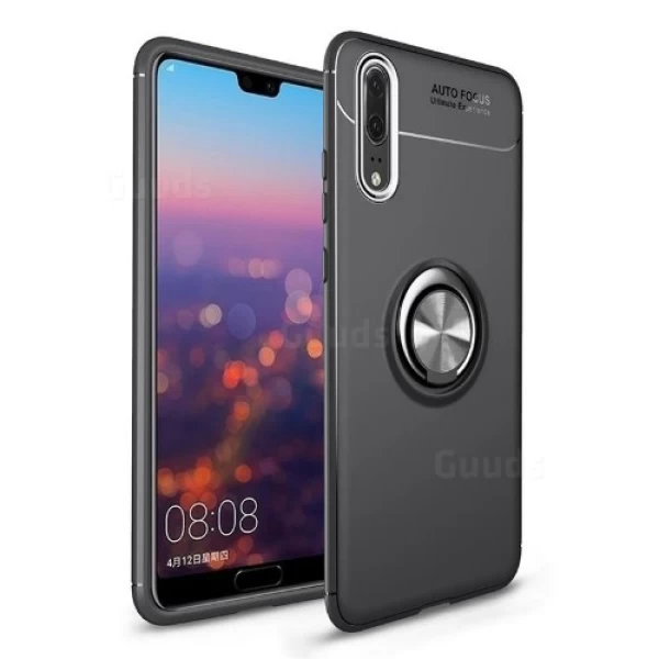 قاب محافظ ژله ای طرح چرم انگشتی Becation Auto Focus Magnetic Ring Case Huawei P20 Pro