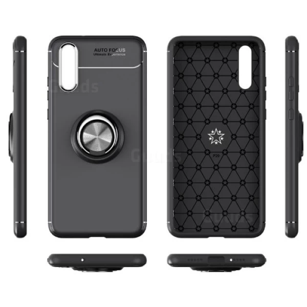 قاب محافظ ژله ای طرح چرم انگشتی Becation Auto Focus Magnetic Ring Case Huawei P20 Pro