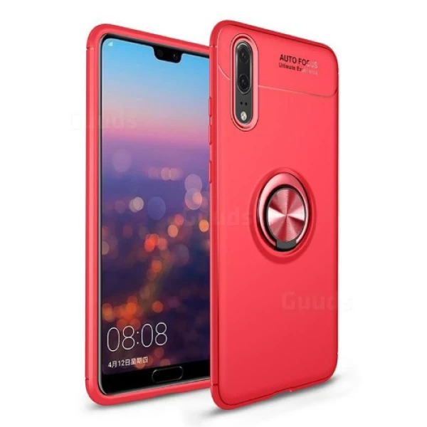 قاب محافظ ژله ای طرح چرم انگشتی Becation Auto Focus Magnetic Ring Case Huawei P20 Pro
