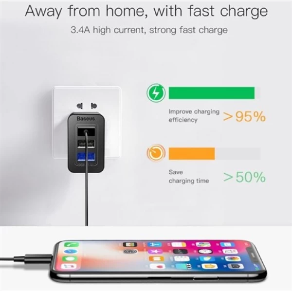 شارژر دیواری 3 پورت بیسوس Baseus Duke Universal Travel Charger