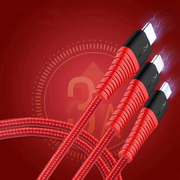 کابل شارژ سه سر 3.0 میلی آمپر راک Rock Hi-Tensile 3 in 1 Charging Cable