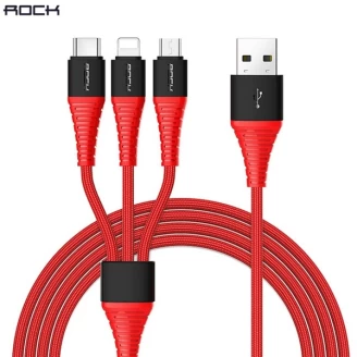 کابل شارژ سه س راک Rock RCB0560 Hi-Tensile 3 in 1 Charging Cable 3A