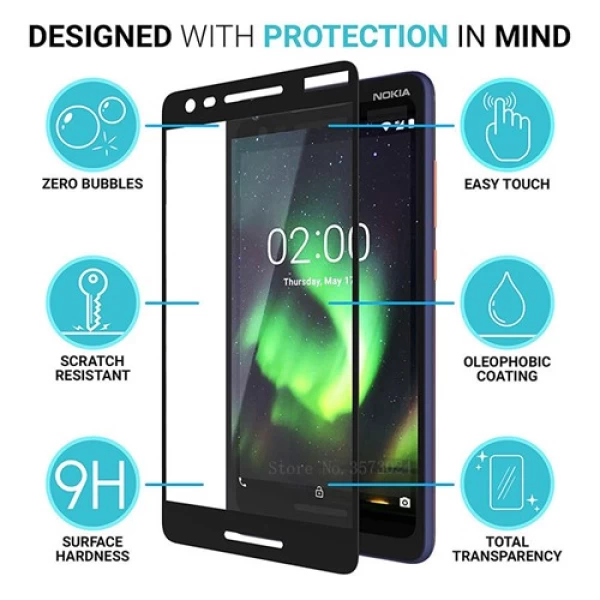 گلس تمام صفحه Nokia 2.1 2018 TT Full Glue Glass Full Screen Protector