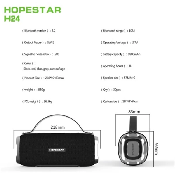 اسپیکر بلوتوث ضد آب و پاوربانک هاپ استار Hopestar H24 Bluetooth Speaker