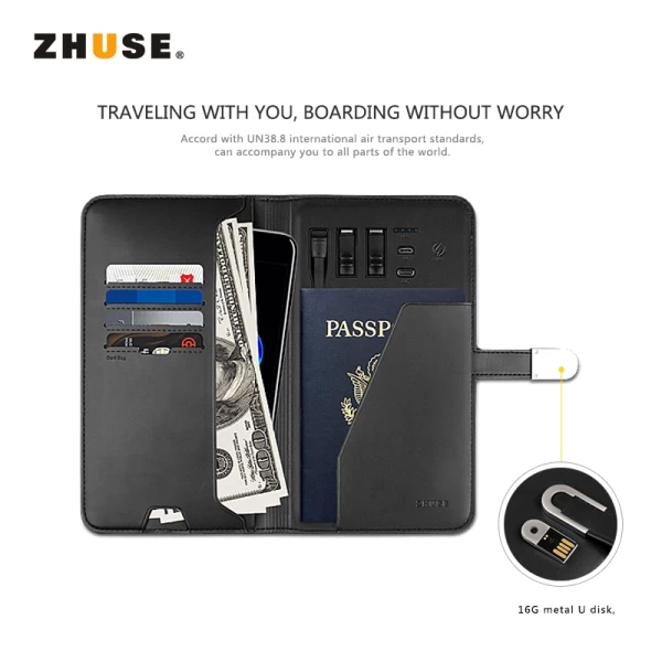 پاوربانک 10000 میلی آمپر و کیف چرمی و فلش مموری Zhuse Glory Series PB-032