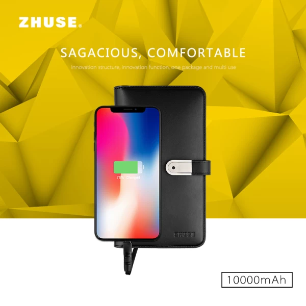 پاوربانک 10000 میلی آمپر و کیف چرمی و فلش مموری Zhuse Glory Series PB-032