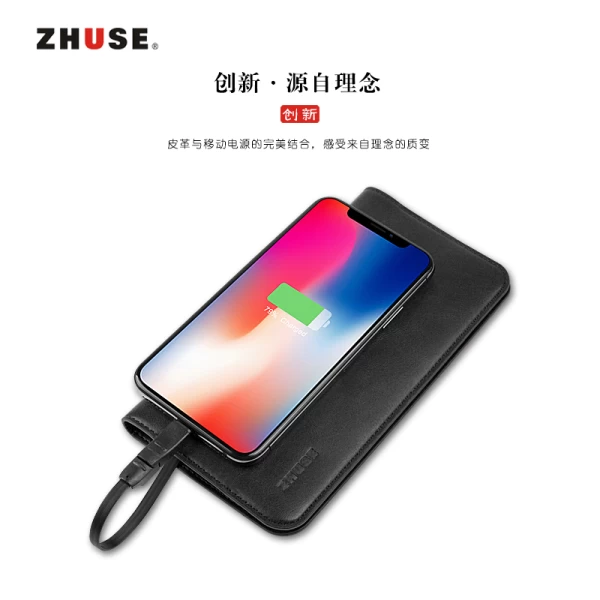 پاوربانک 8000 میلی آمپر و کیف چرمی Zhuse Silver River Series ZS-PB-017