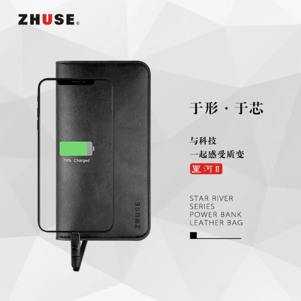 پاوربانک 8000 میلی آمپر و کیف چرمی Zhuse Silver River Series ZS-PB-017
