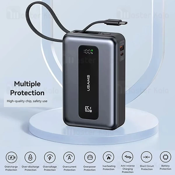 پاوربانک 20000 یوسمز USAMS CD243 توان 65 وات با کابل متصل