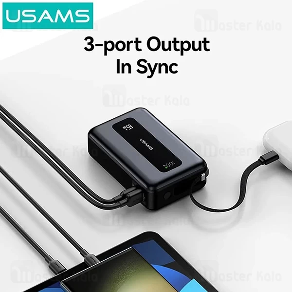 پاوربانک 20000 یوسمز USAMS CD243 توان 65 وات با کابل متصل
