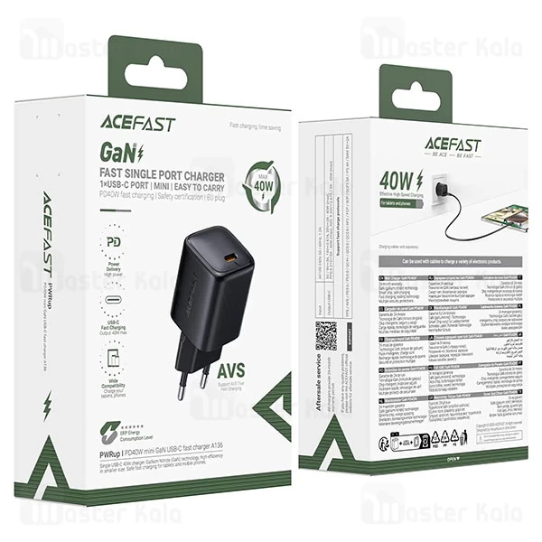 شارژر دیواری ایس فست ACEFAST A136 PD40W GaN Fast Charger توان 40 وات
