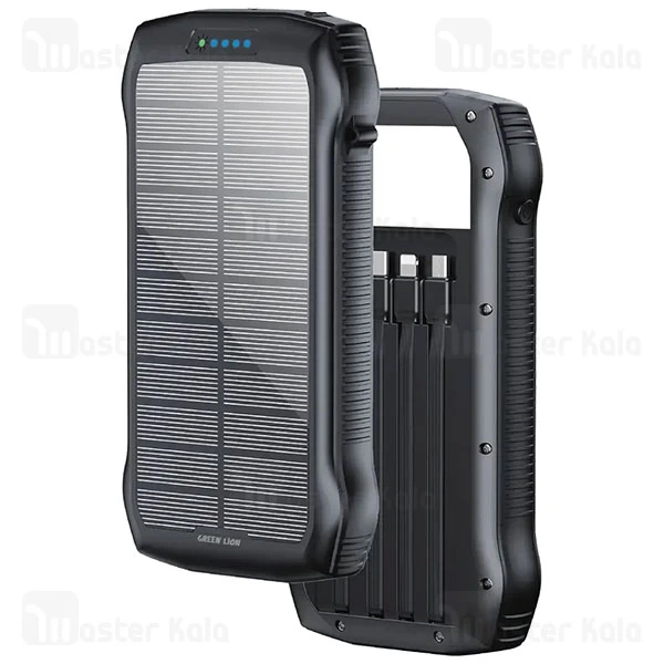 پاوربانک خورشیدی 20000 گرین لاین Green Lion Solar Force GNSOLF20PBBK توان 22.5 وات و کابل متصل