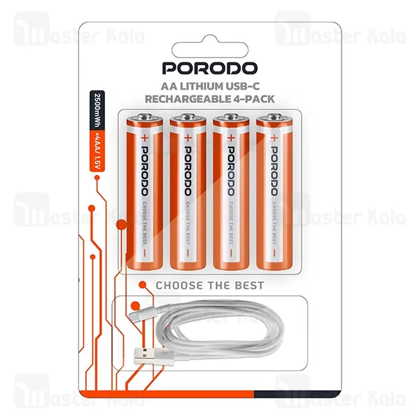 پک 4 تایی باتری قلمی شارژی پرودو Porodo PDAA25RB