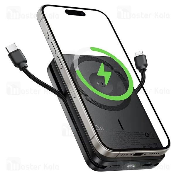 پاوربانک وایرلس 10000 مگ سیف ایس فست ACEFAST M47 توان 22.5 وات همراه با کابل متصل و دارای استند