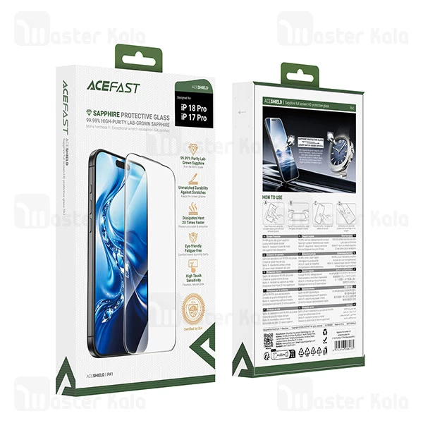 گلس تمام صفحه تمام چسب آیفون ایس فست Apple iPhone 17 Pro / 18 Pro Acefast PA1 SAPPHIRE