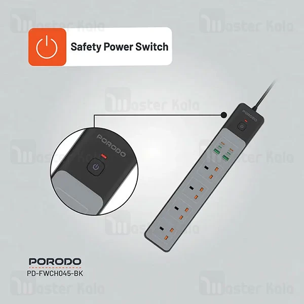 چند راهی برق و شارژر پرودو Porodo FWCH045 دارای 6 پورت