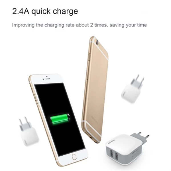 آداپتور شارژر دو پورت 2.4 آمپر بیسوس Baseus Letour Dual U Charger