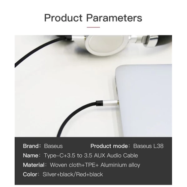 کابل انتقال صدا بیسوس Baseus Type C + 3.5mm TO 3.5mm AUX Cable