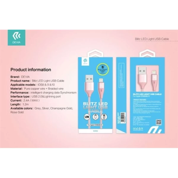 کابل لایتنینگ Devia Blitz Led Lightning USB Cable