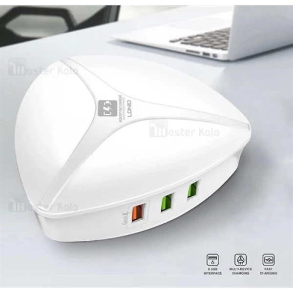 هاب شارژر 6 پورت 8 آمپر الدینیو LDNIO A6801 Desktop Fast Charge QC3.0