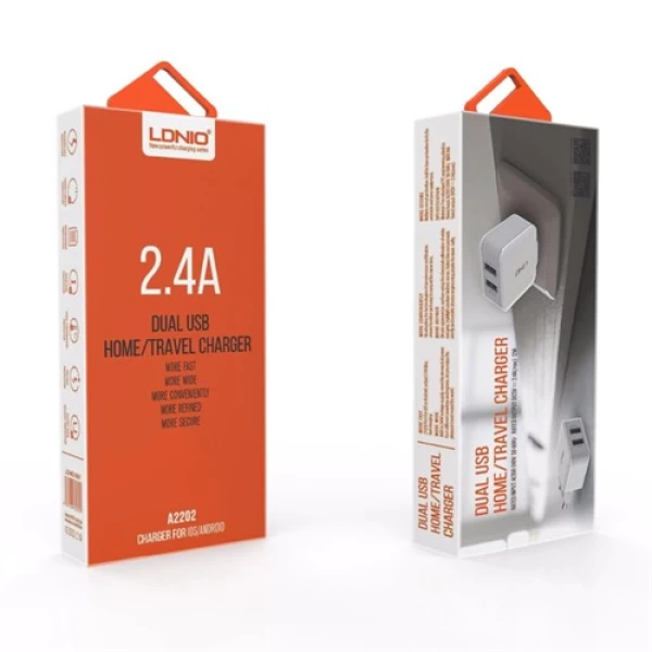 آداپتور شارژر دو پورت 2.4 آمپر الدینیو Ldnio A2202 Charger با کابل