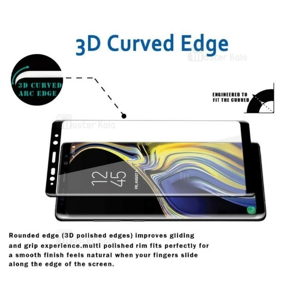 محافظ صفحه نمایش شیشه ای تمام صفحه و خمیده TT تمام چسب Samsung Galaxy Note 9