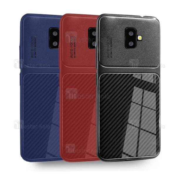 قاب محافظ طرح چرم Samsung Galaxy J6 Plus Auto Focus Fiber Carbon Case