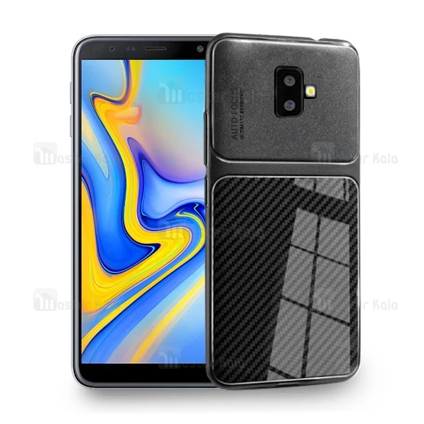 قاب محافظ طرح چرم Samsung Galaxy J6 Plus Auto Focus Fiber Carbon Case