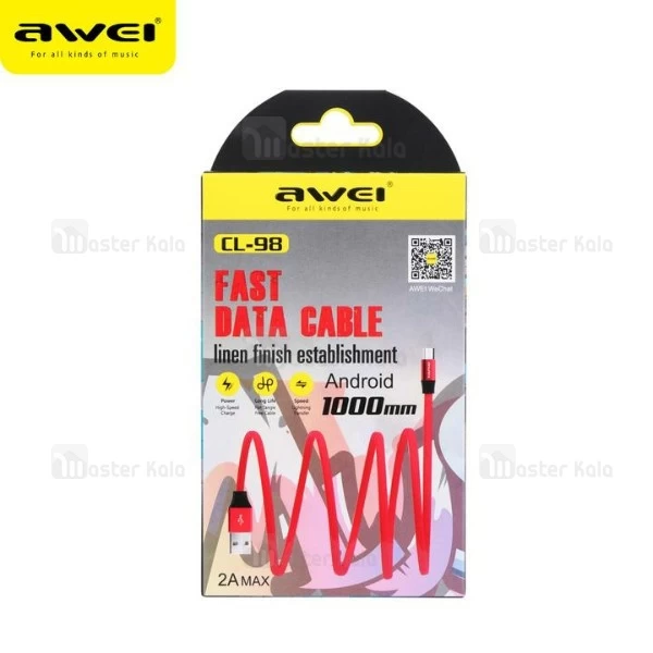 کابل شارژ میکرو یو اس بی اوی Awei CL-98 با توان 2 آمپر و طراحی کنفی