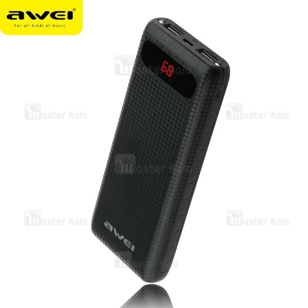 پاوربانک 20000 میلی آمپر اوی Awei P70K دارای نمایشگر LCD و دو چراغ قوه