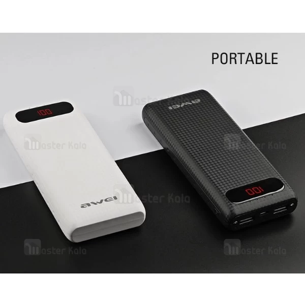 پاوربانک 20000 میلی آمپر اوی Awei P70K دارای نمایشگر LCD و دو چراغ قوه