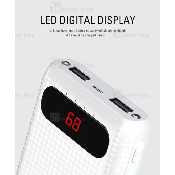 پاوربانک 20000 میلی آمپر اوی Awei P70K دارای نمایشگر LCD و دو چراغ قوه