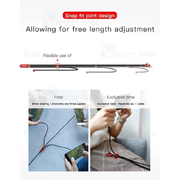 کابل سه سر بیسوس Baseus MVP 3-in-1 Cable طراحی کنفی با توان 3.5 آمپر