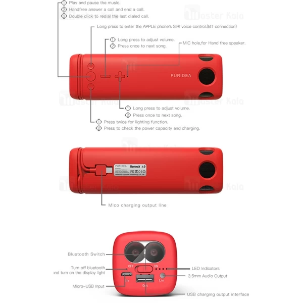 اسپیکر بلوتوثی چراغ قوه Puridea i2 Portable Bluetooth Speaker 8000mAh