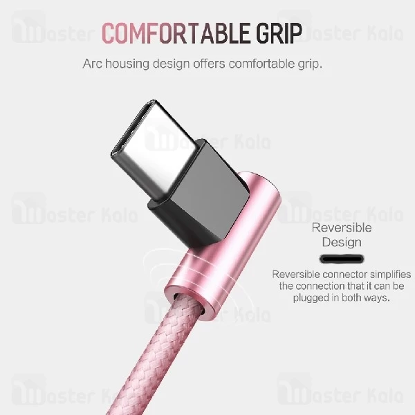 کابل شارژ Type C راک ROCK Type-C Dual-end L-shape Metal با توان 2 آمپر