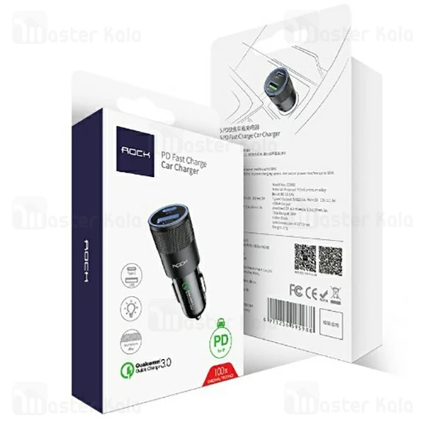شارژ فندکی دو پورت فست شارژ راک Rock H5 PD CC003 QC 3.0 با پورت تایپ سی