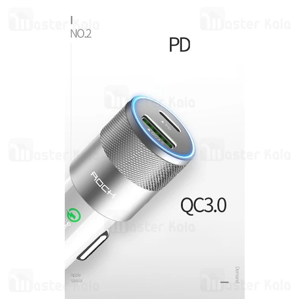 شارژ فندکی دو پورت فست شارژ راک Rock H5 PD CC003 QC 3.0 با پورت تایپ سی