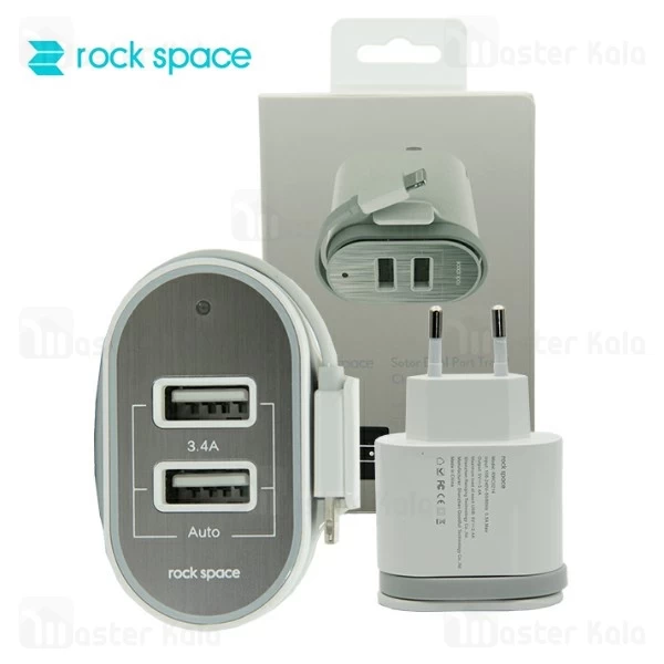 آداپتور شارژر 2 پورت راک اسپیس Rock Space RWC0214 Sotor با کابل متصل