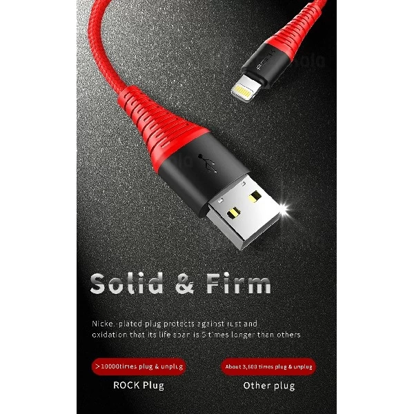 کابل لایتنینگ راک Rock Hi-Tensile توان 2.1 آمپر و طول 25 سانتی متر