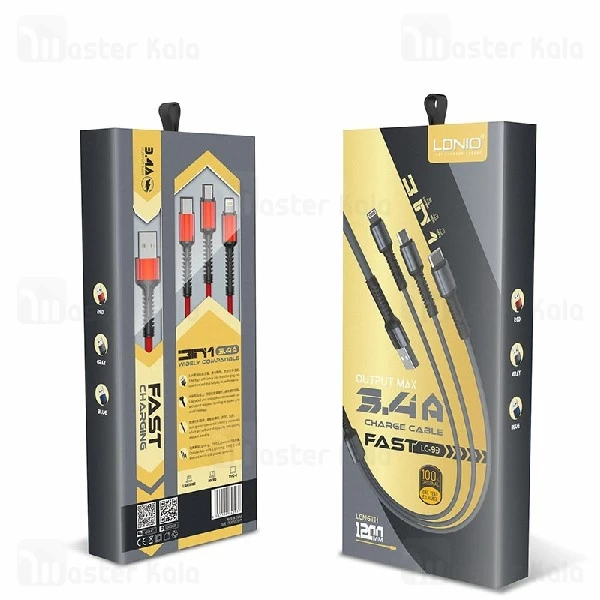 کابل شارژ سه سر الدینیو LDNIO LC-93 3 in 1 Charge Cable توان 3.5 آمپر