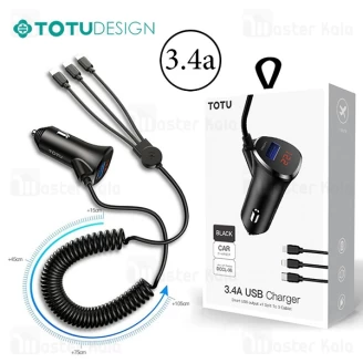 شارژر فندکی توتو TOTU DCCL-06 Charger با کابل متصل سه سر و توان 3.4 آمپر