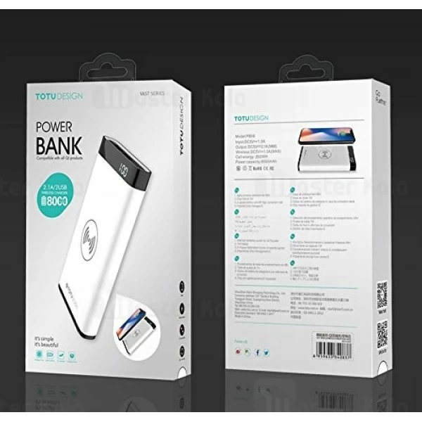 پاوربانک وایرلس 8000 میلی آمپر توتو TOTU PB06 Power Bank با کابل دوکاره