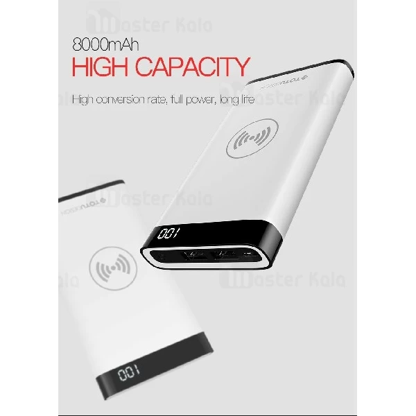 پاوربانک وایرلس 8000 میلی آمپر توتو TOTU PB06 Power Bank با کابل دوکاره