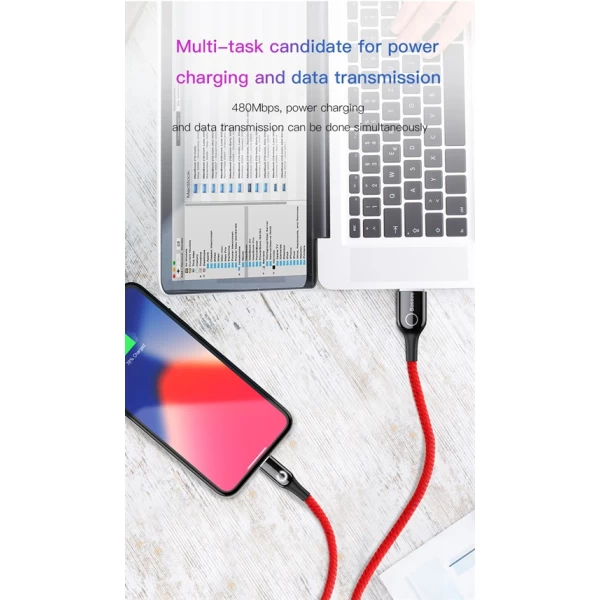 کابل لایتنینگ Baseus C-Shaped Light intelligent CALCD-01