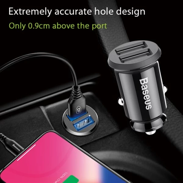 شارژر فندکی اتومبیل 2 پورت بیسوس Baseus Grain Car Charger بسیار کوچک