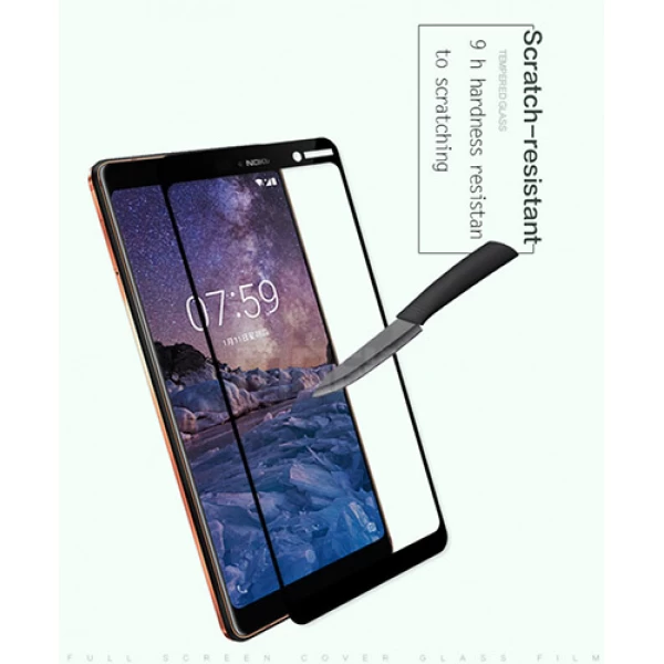 محافظ صفحه نمایش شیشه ای تمام صفحه دور چسب برای Nokia 7 Plus