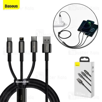 کابل سه سر بیسوس Baseus Tungsten Gold USB to M+L+C CAMLTWJ-01 توان 3.5 آمپر و طول 1.5 متر