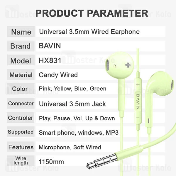 هندزفری سیمی Bavin HX831 Soft Candy Color Wired In-Ear Earphone 3.5mm Jack